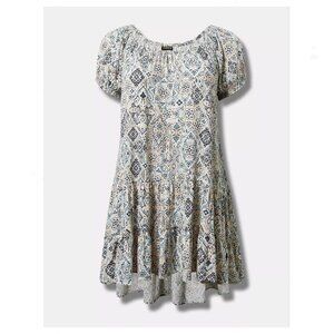 torrid Boho Mosaic Tiered Midi Dress in Blue and Cream